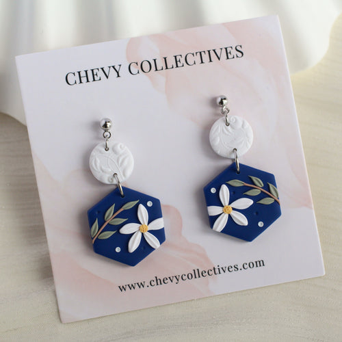 All Things Floral (Hexagon - Navy)