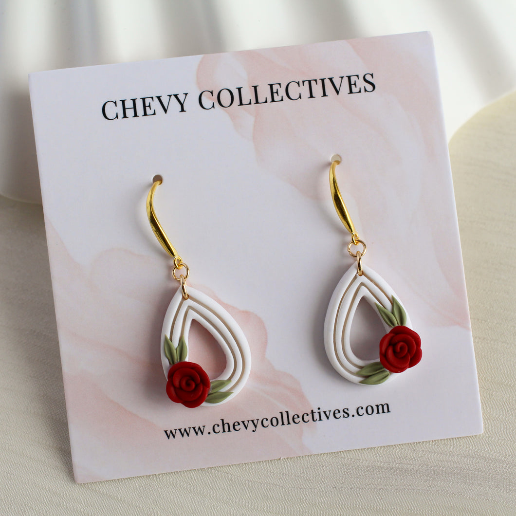 All Things Floral (Teardrop - White, Maroon Rose)