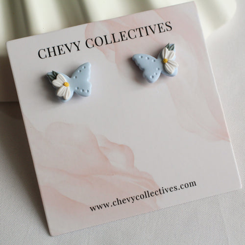 Floral Studs (Butterfly - Powder Blue)