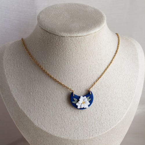 All Things Floral (Crescent Necklace - Navy)