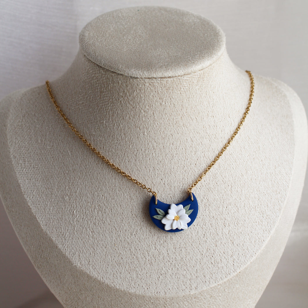 All Things Floral (Crescent Necklace - Navy)