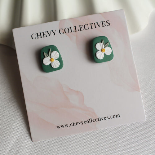 Floral Studs (Trapezium - Forest Green)
