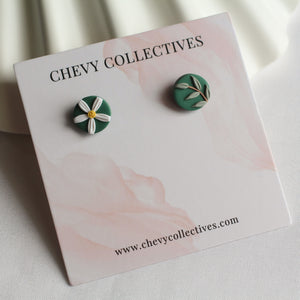 Floral Studs (Round - Forest Green)