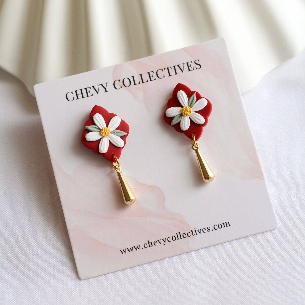 All Things Floral (Gold Dangle - Maroon)